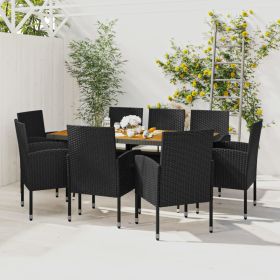 9 Piece Patio Dining Set Poly Rattan Black